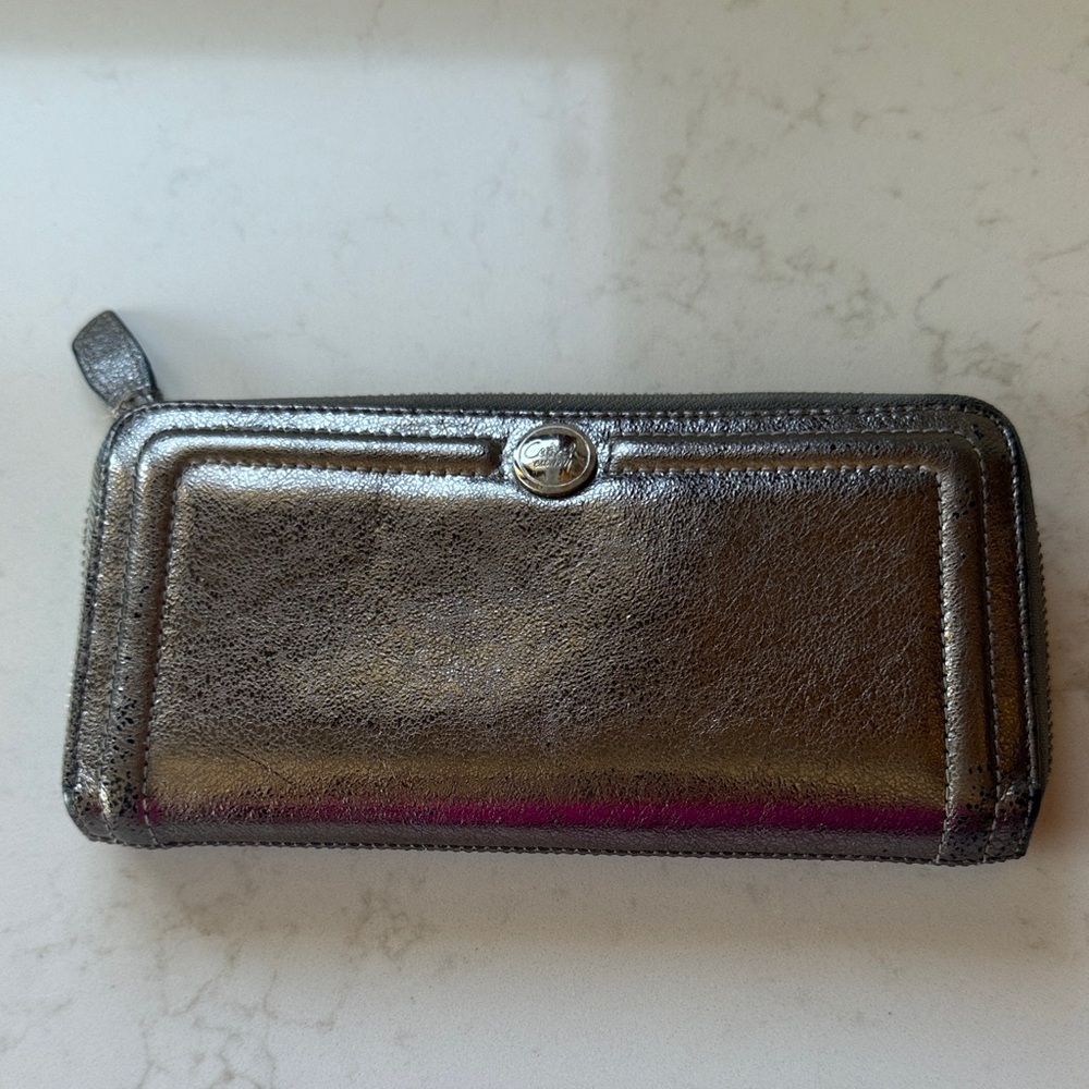 Coach Metallic Silver Zip-Around Wallet